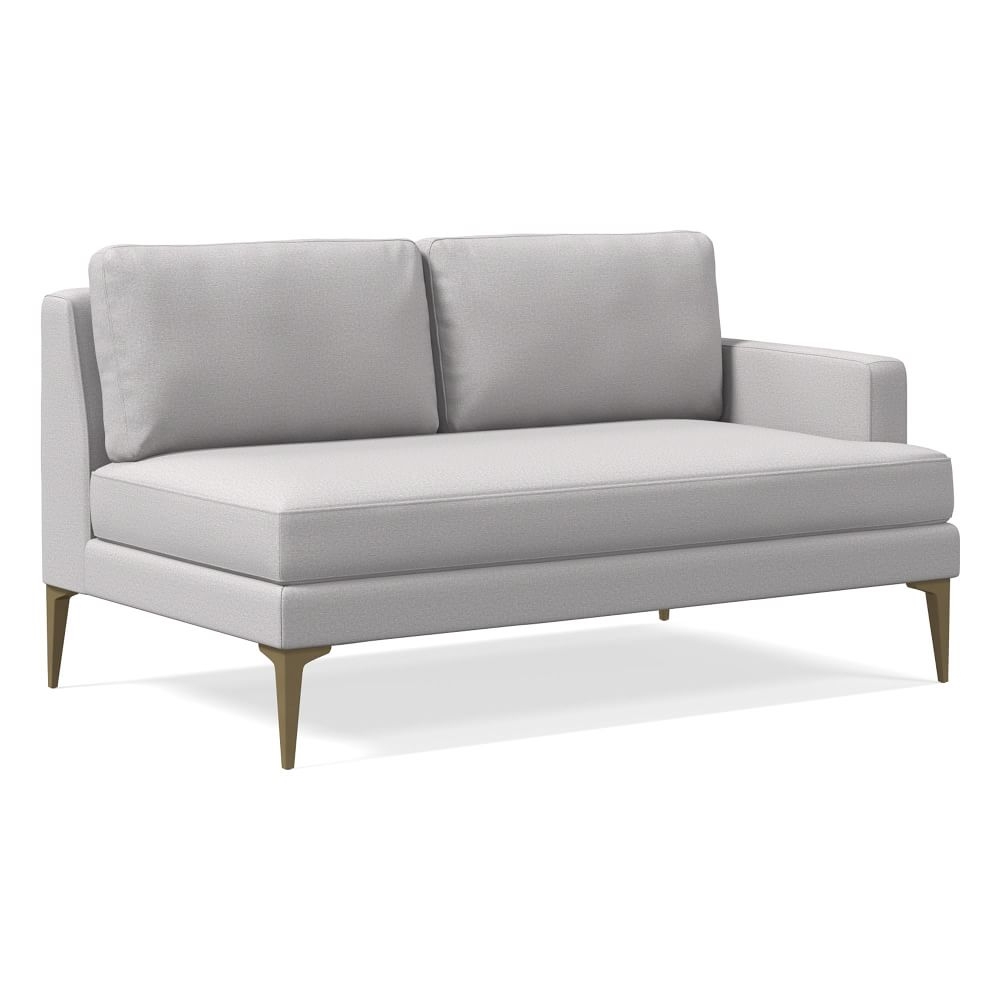Andes Petite Right Arm 2 Seater Sofa, Poly, Performance Chenille Tweed, Frost Gray, Blackened Brass - Image 0