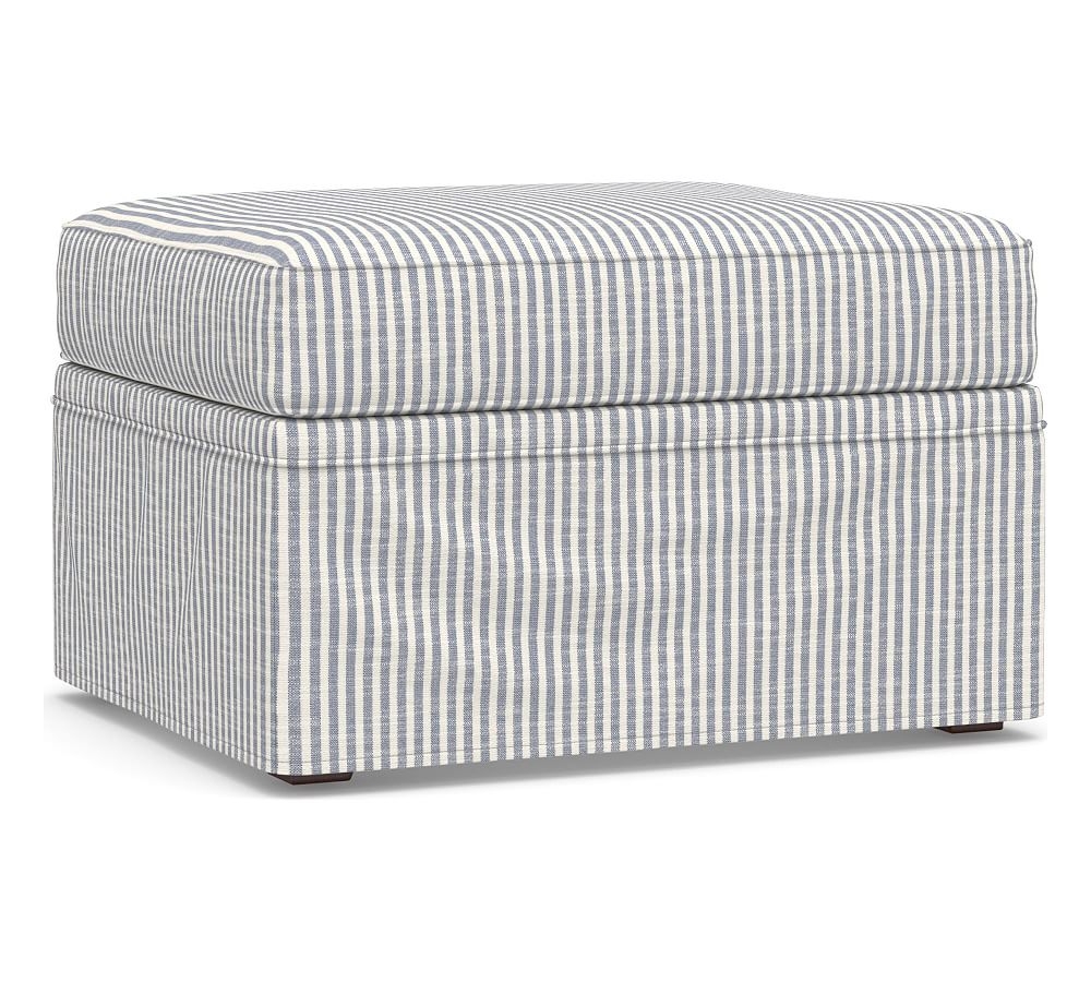 Cameron Slipcovered Storage Ottoman, Polyester Wrapped Cushions, Classic Stripe Blue - Image 0