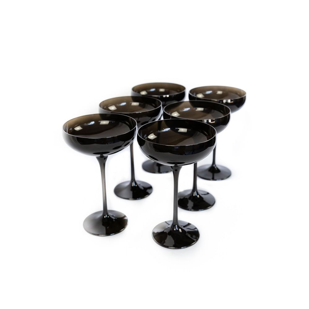 Estelle Colored Champagne Coup, Glass, Black, Set of 6 - Image 0