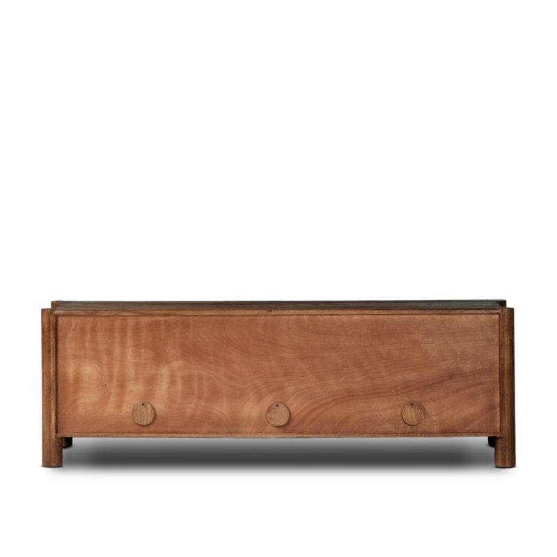 Ezri 82" Brown Carved Oak Wood Storage Media Console - Image 5