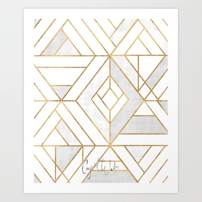 Nola Mod Mosaic - White Gray Gold Art Print by Crystal W Design - Medium - Image 0