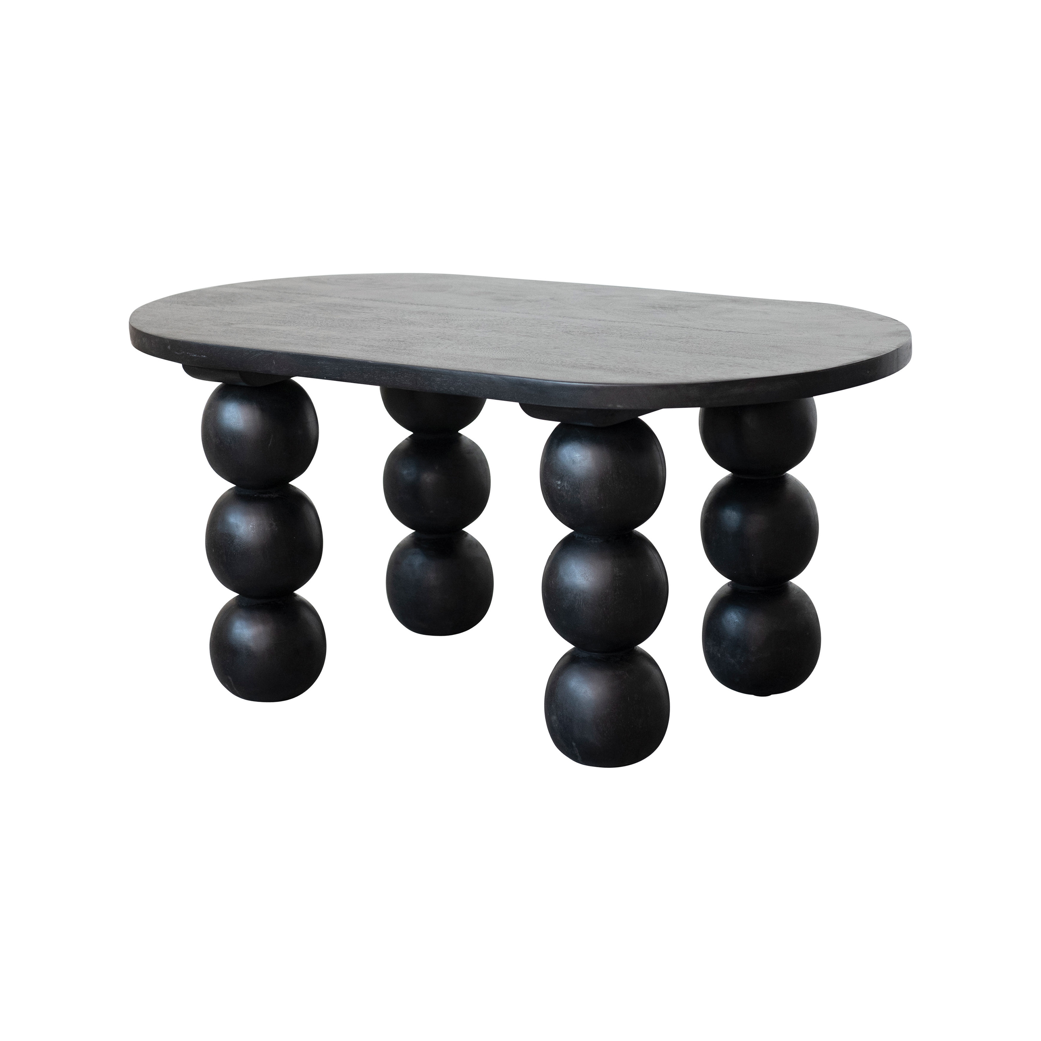 Mango Wood Coffee Table with Orb Legs and Black Finish, Black - Image 0