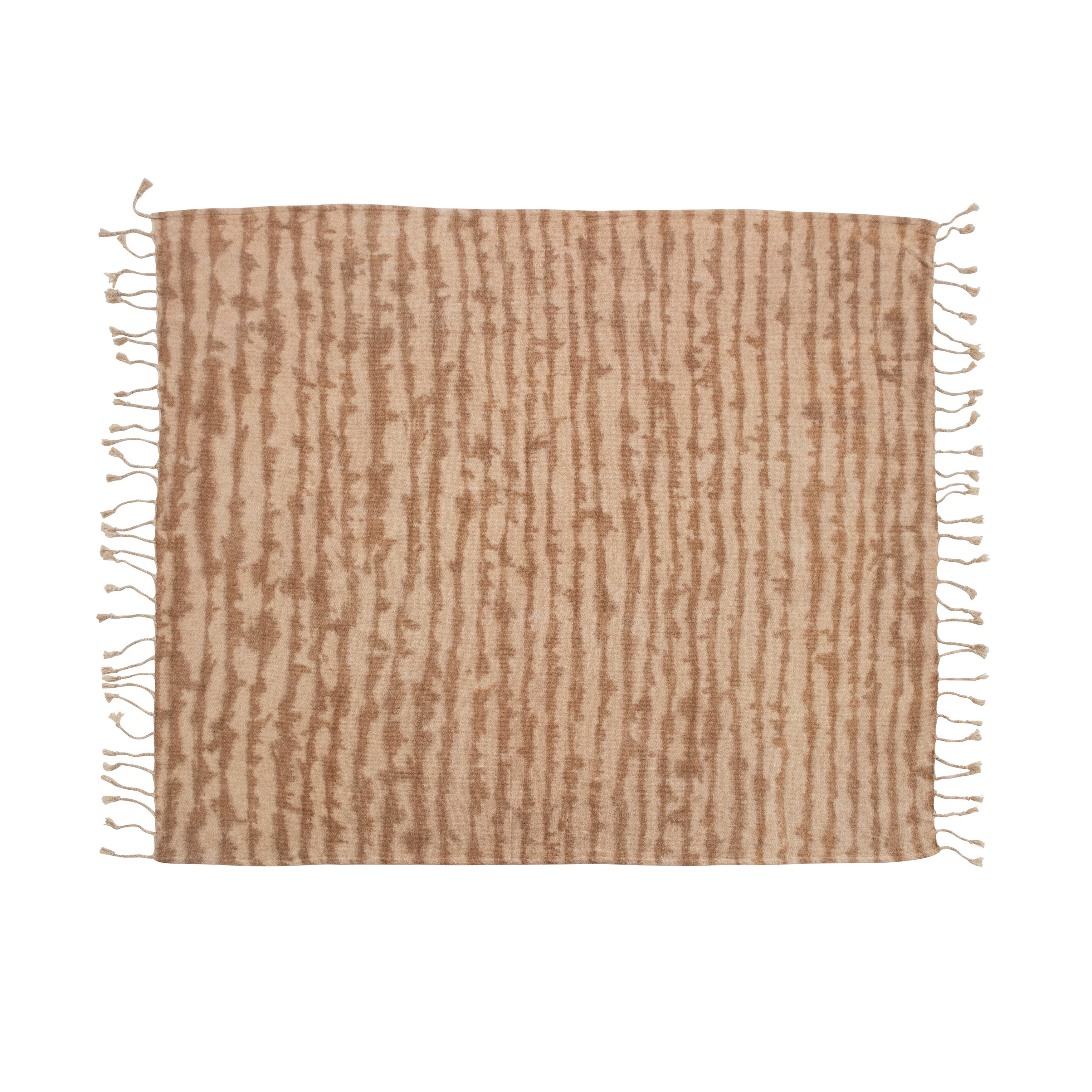 Cotton Blend Tie-Dyed Throw with Tassels, Brown & Beige - Image 0