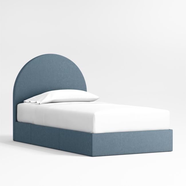 Emma Denim Blue Upholstered Arched Kids Twin Storage Bed - Image 0