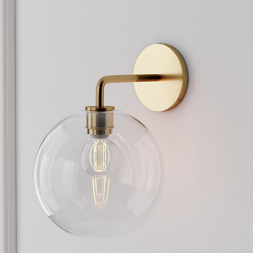 Sculptural Sconce, Globe Small, Clear, Antique Brass, 8.5" - Image 0