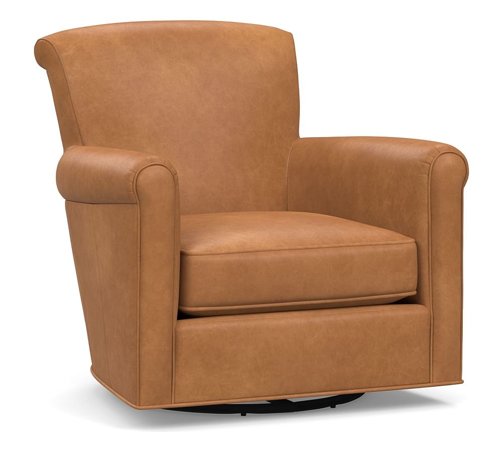 Irving Roll Arm Leather Swivel Armchair, Polyester Wrapped Cushions, Churchfield Camel - Image 0