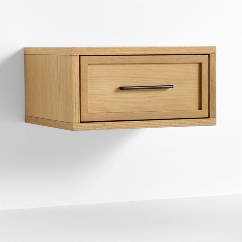 Set of 2 Oliver Natural Oak Wood Floating Kids Nightstand with Drawer - Image 1