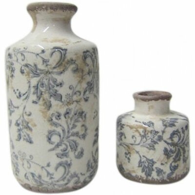 2 Piece Luke White/Blue Ceramic Table Vase Set - Image 0