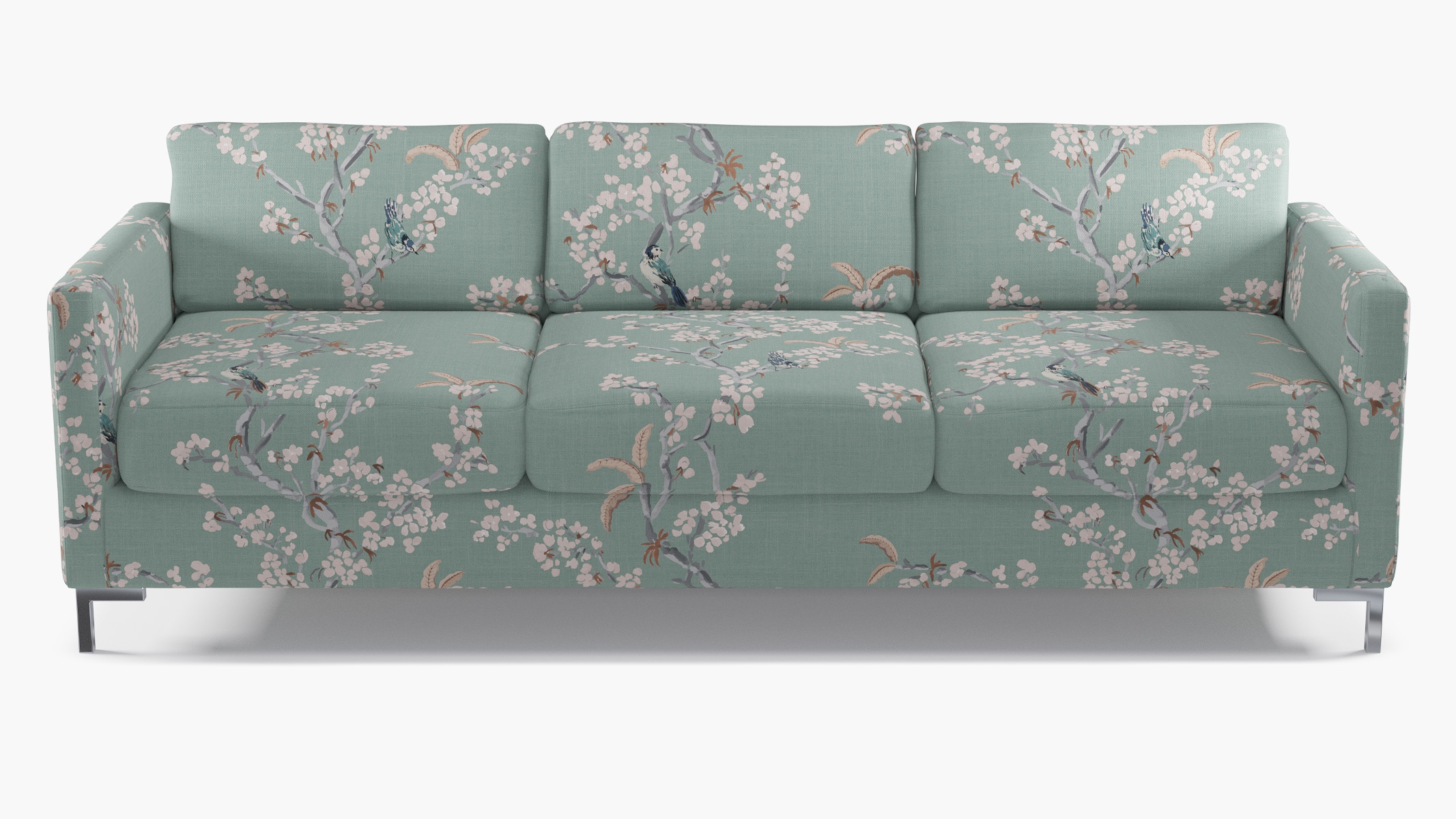 Modern Sofa, Mint Cherry Blossom, Chrome L Leg - Image 0