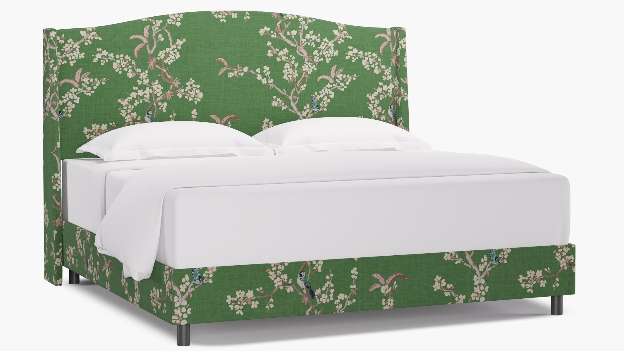 Classic Wingback Bed, Jade Cherry Blossom, King - Image 0
