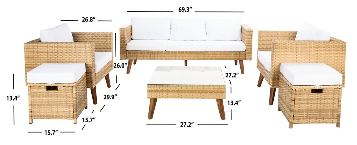 Presla 6 Pc Living Set - Natural/White - Safavieh - Image 9