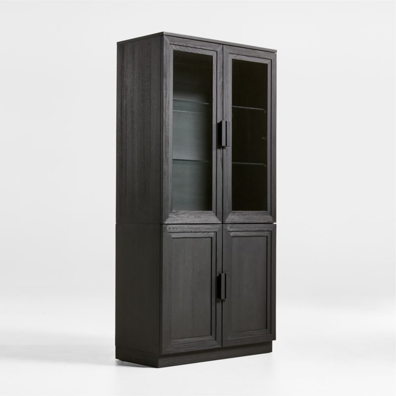 Calypso 36" Black Wood Storage Cabinet with Glass and Wood Doors - Image 2