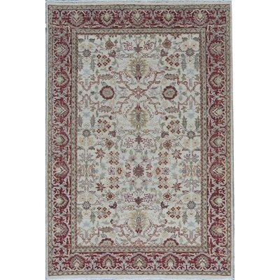 One-of-a-Kind Hand-Knotted Beige/Red 6'3" x 9'1" Wool Area Rug - Image 0