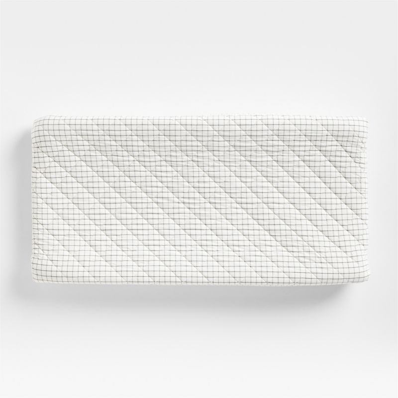 Stax Mini Grid Grey Yarn-Dyed Organic Cotton Baby Changing Pad Cover - Image 1