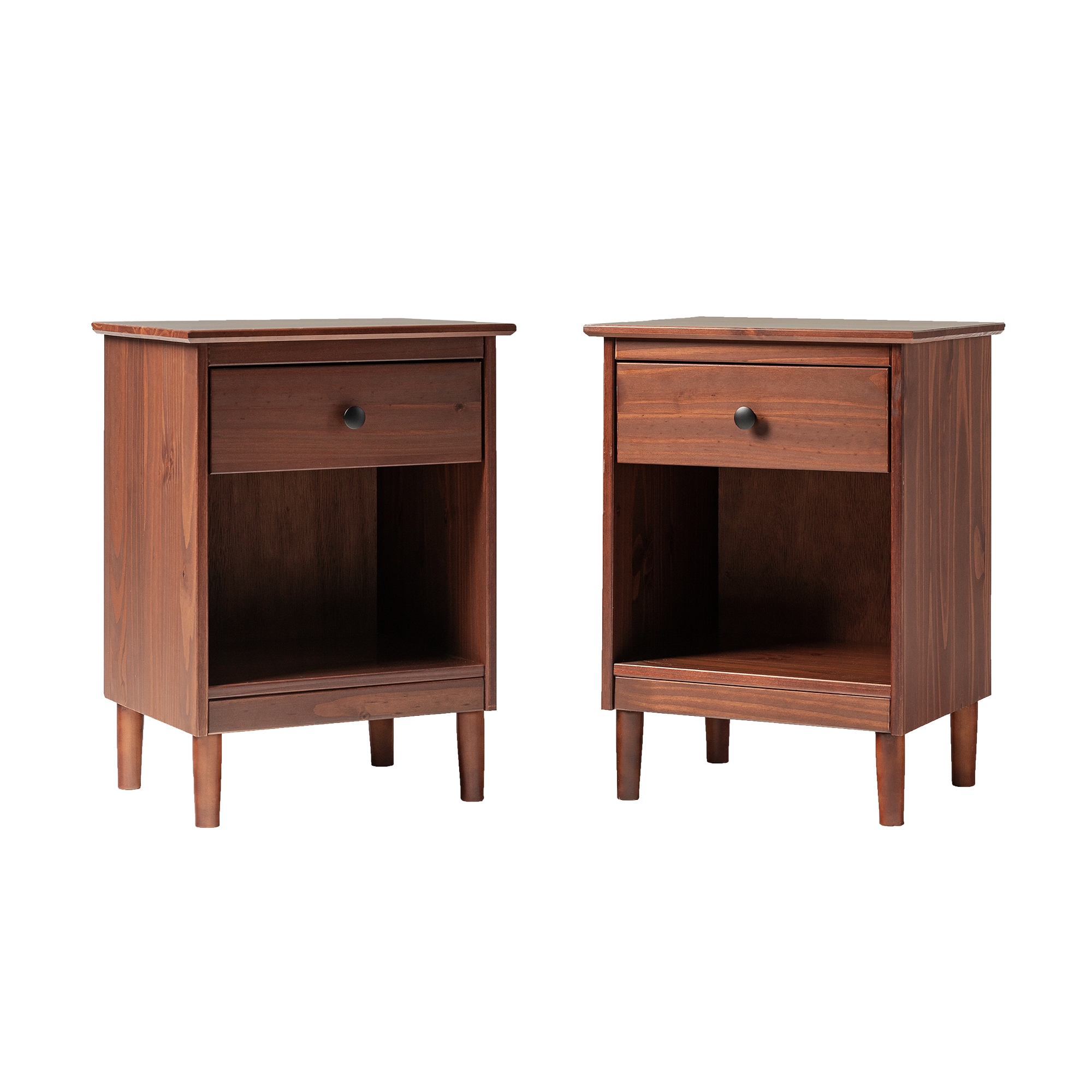 2 Piece, 1 Drawer Solid Wood Nightstands - Walnut - Image 4
