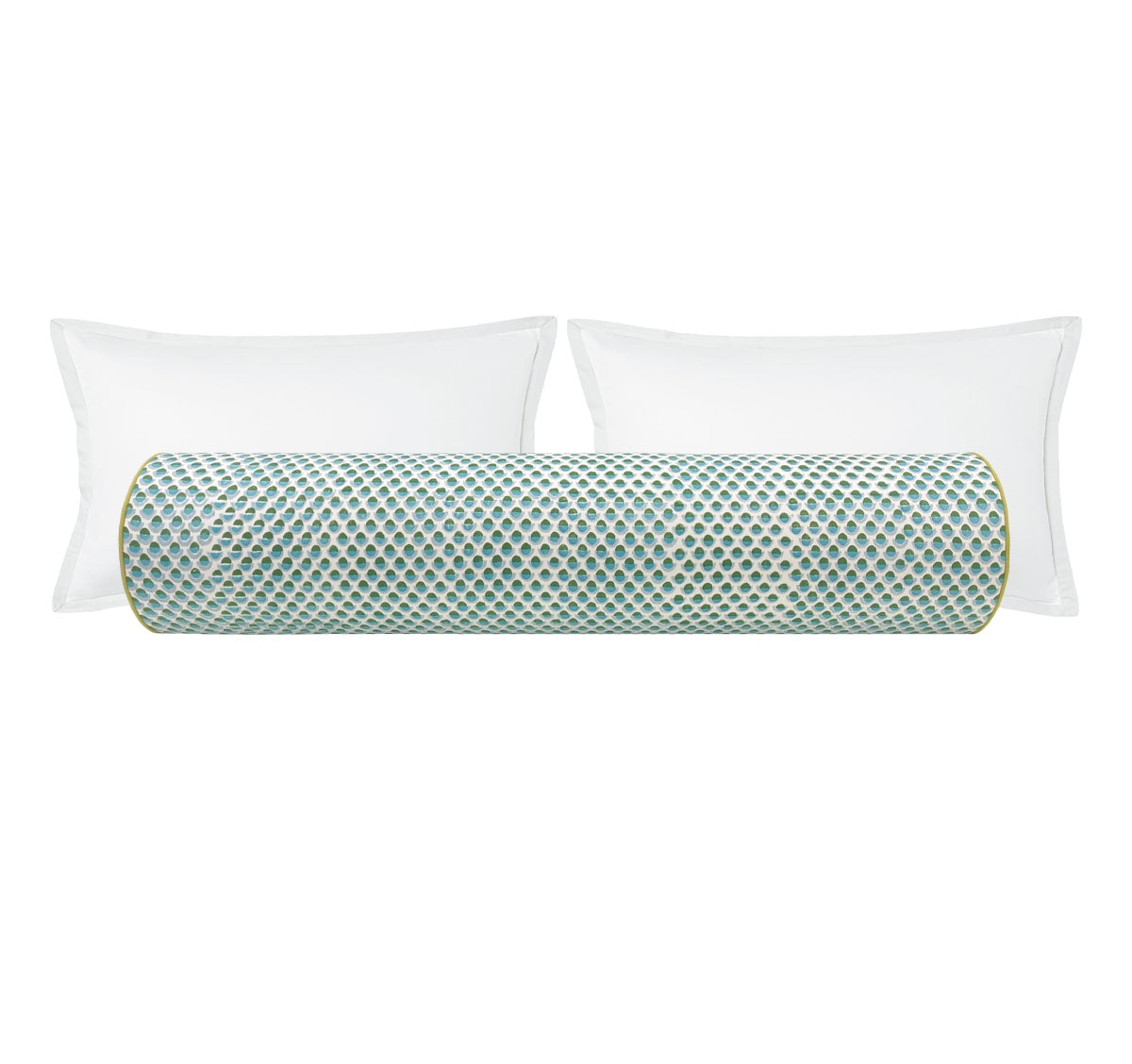 OCS X LDC II | BOLSTER | SERENA DUGAN : OLGA // OCEAN BLOCK PRINT + CLASSIC LINEN // CHARTREUSE CORDING - TWIN // 9" X 24" - Image 0