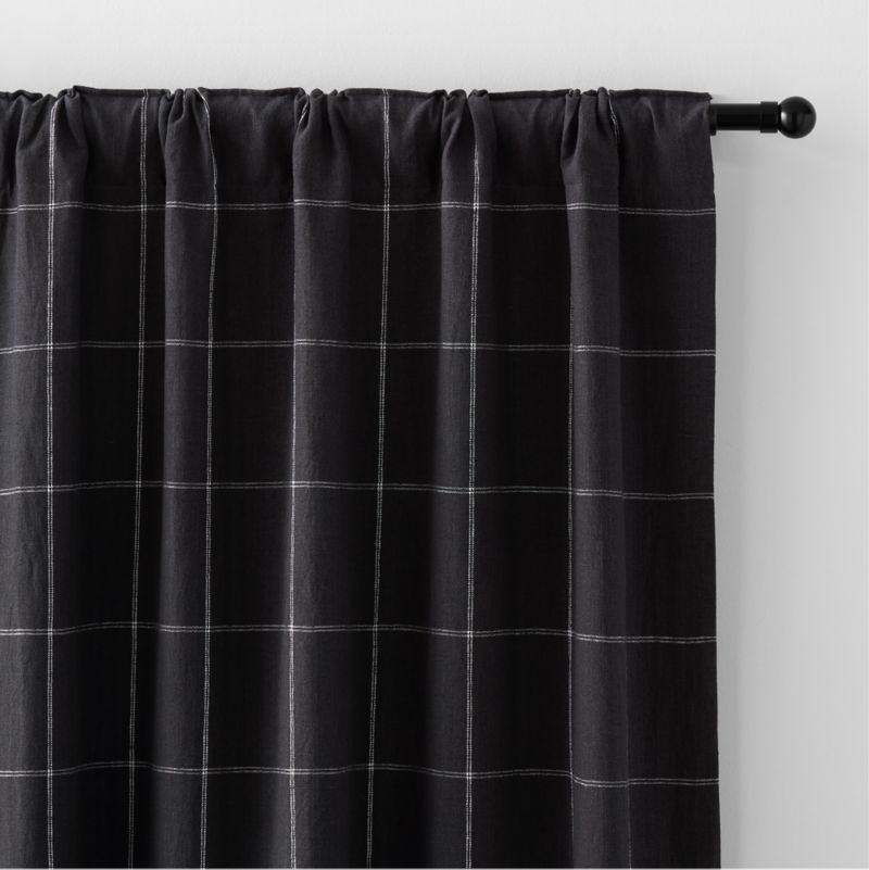 Storm Grey & Crisp White Linen Double Pinstripe Grid Window Curtain Panel 52"x84" - Image 3