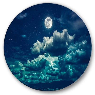 Full Moon In Cloudy Night Sky II - Nautical & Coastal Metal Circle Wall Art - Image 0