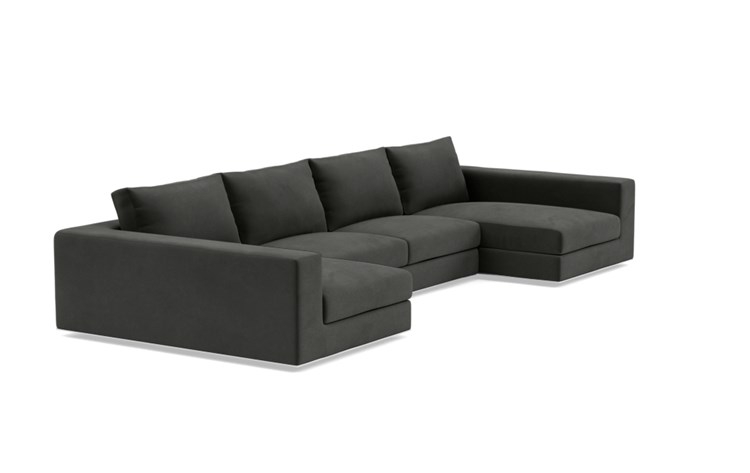 Walters U-Sectional with Black Cosmic Fabric, standard down blend cushions, extended right chaise, and extended left chaise - Image 1