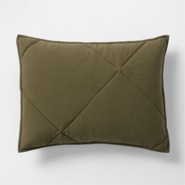 Cotton Crinkle Matelasse Burnt Green Standard Bed Pillow Sham - Image 0
