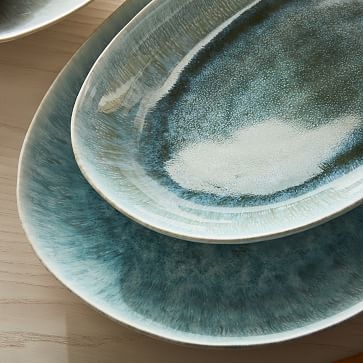 Reactive Glaze Large Oval Platter, Celadon - Image 1