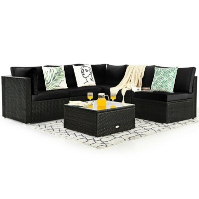 6PCS Patio Rattan Furniture Set Cushioned Sofa Coffee Table Garden-Red - Image 0