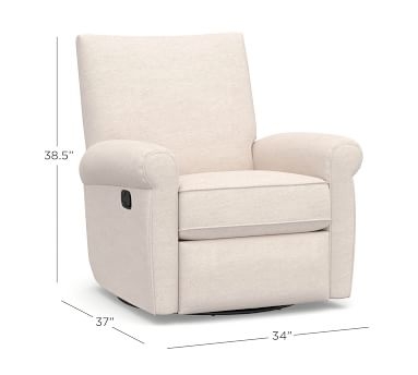 Grayson Roll Arm Upholstered Swivel Recliner, Polyester Wrapped Cushions, Performance Chateau Basketweave Oatmeal - Image 2