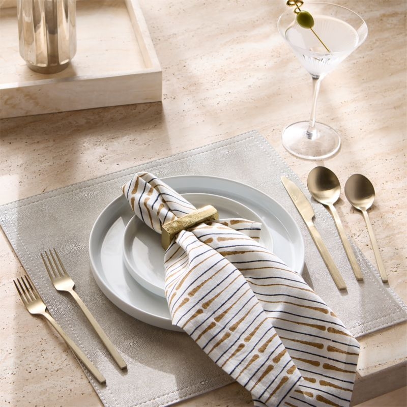 Andre Warm White and Smoked Amber Block Print Cloth Napkin - Image 1