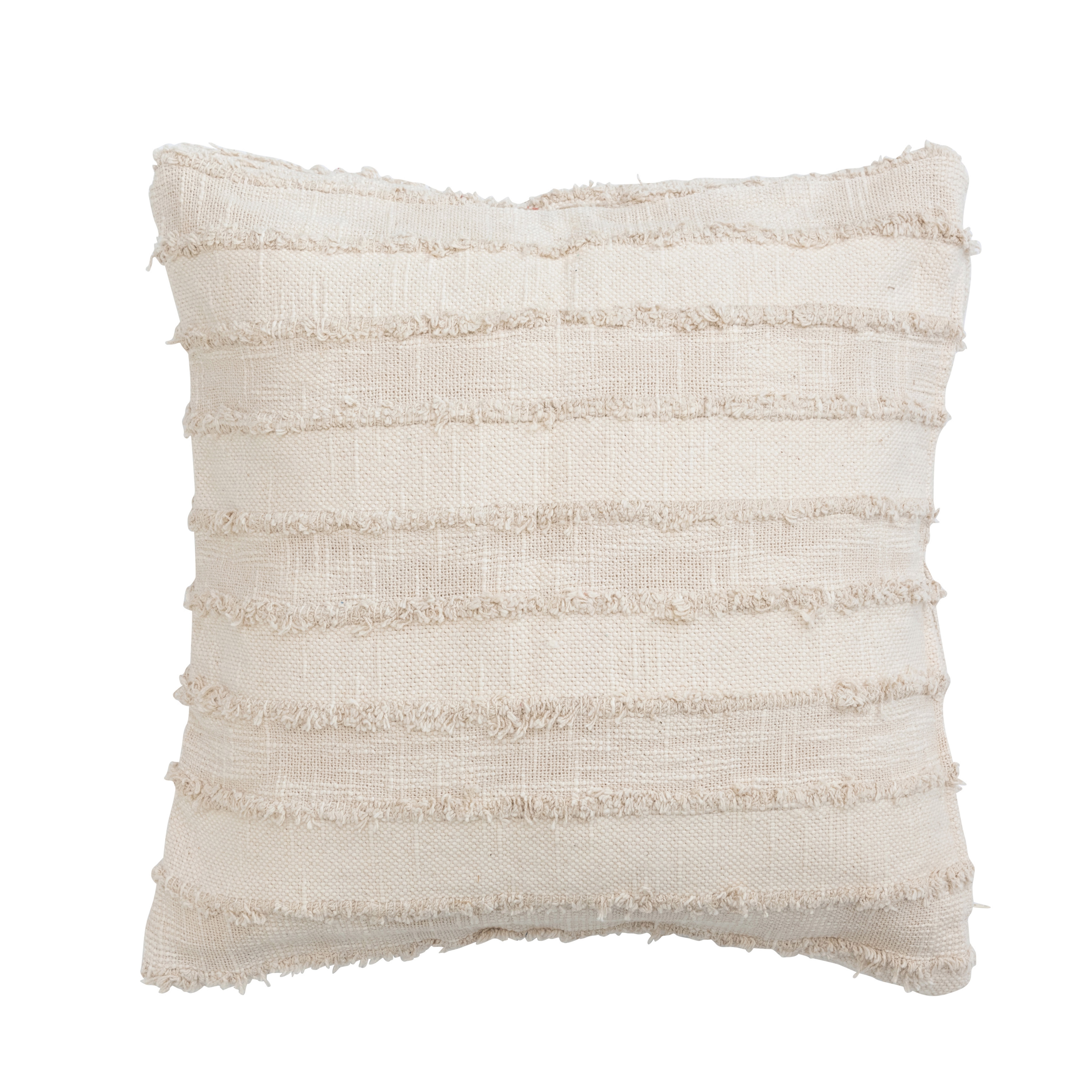  Woven Cotton Striped Pillow, Beige - Image 0