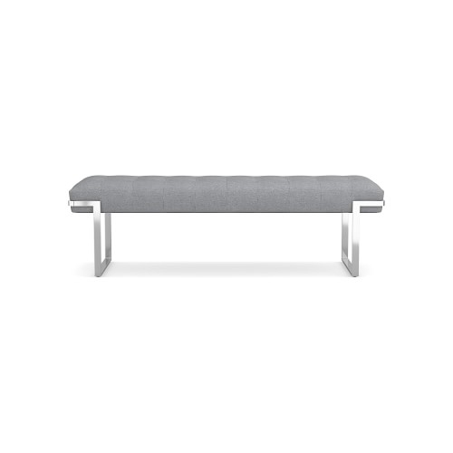 Mixed Material Bench, Standard Cushion, Perennials Performance Canvas, Grey, Polished Nickel - Image 0