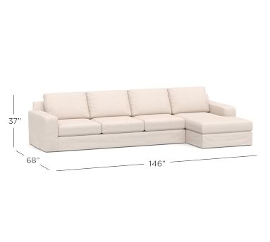Big Sur Square Arm Slipcovered Left Arm Sofa with Chaise Sectional and Bench Cushion, Down Blend Wrapped Cushions, Performance Heathered Basketweave Platinum - Image 5