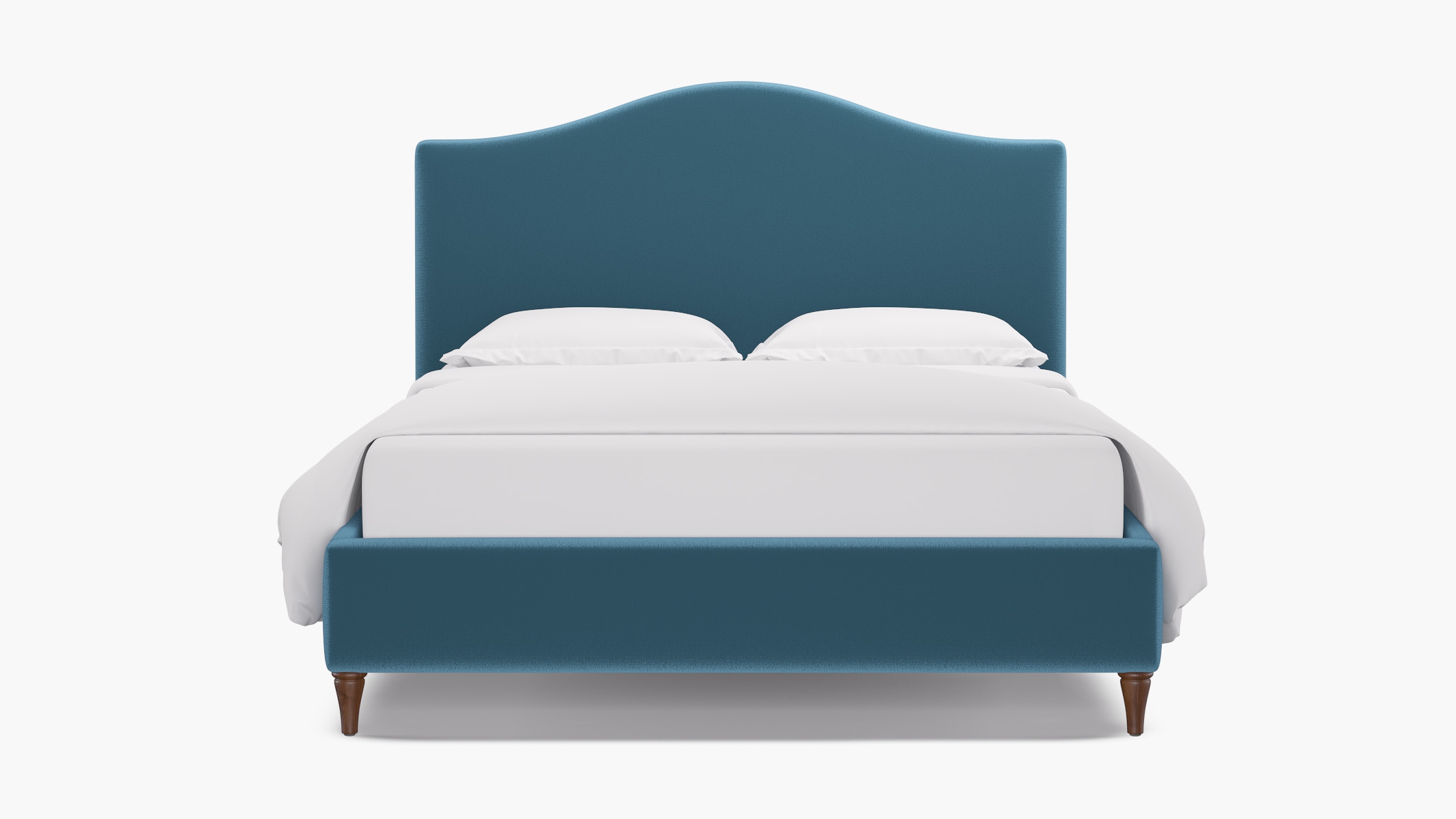 Camelback Bed, French Performance Plush Velvet, Walnut Decorative Tapered Leg, King - Image 0