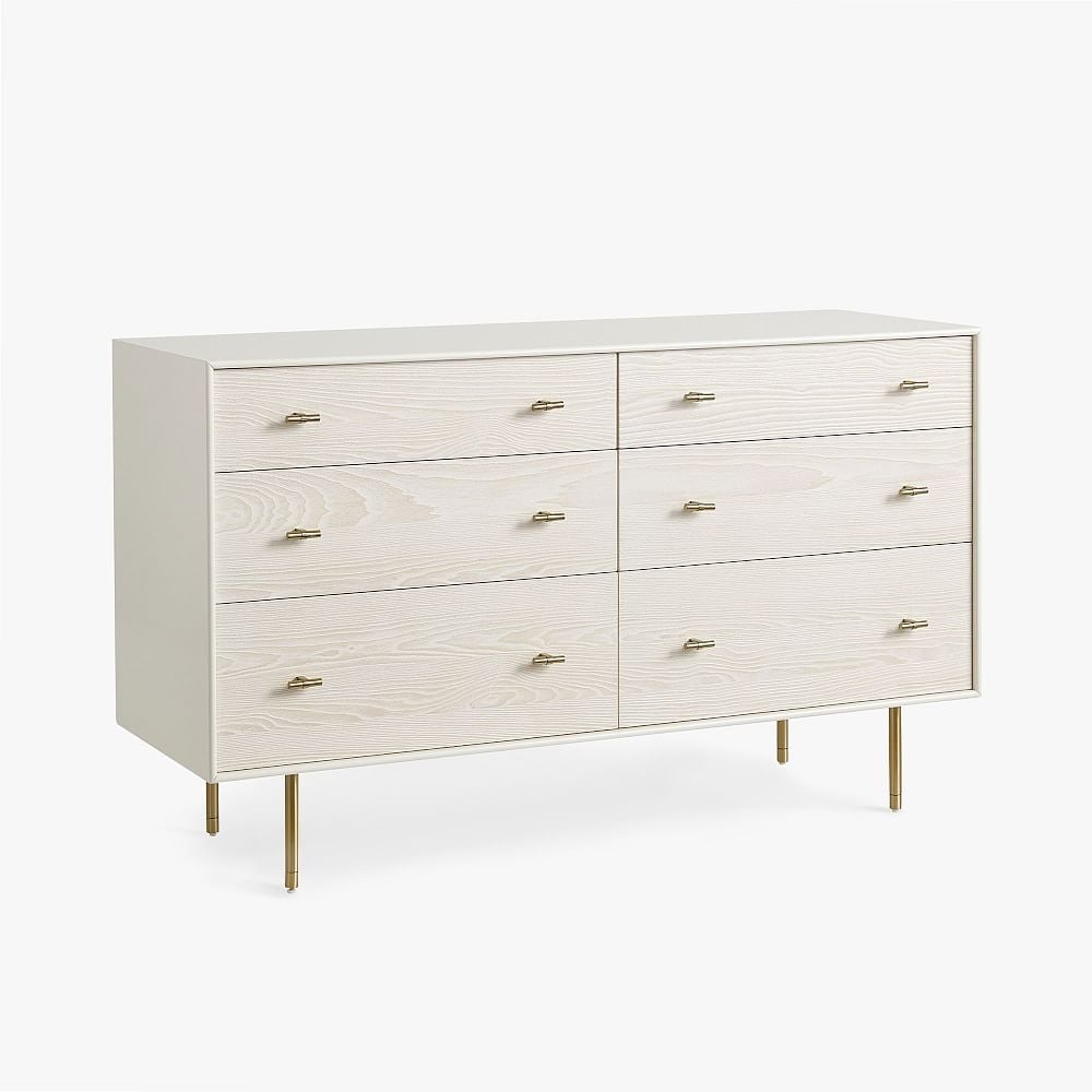 west elm x pbt Modernist 6-Drawer Wide Dresser, White/Wintered Wood - Image 0