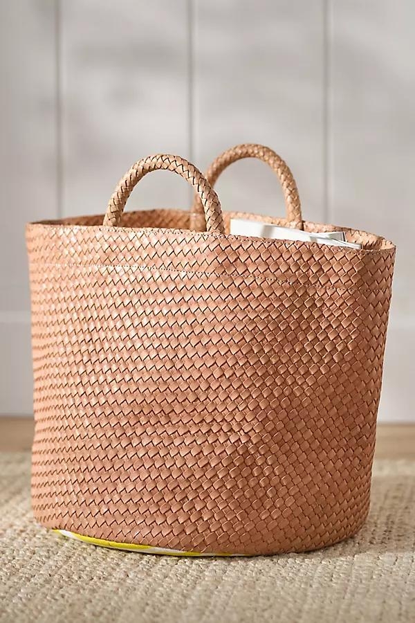 Eliza Woven Leather & Fabric-Lined Basket - Image 0