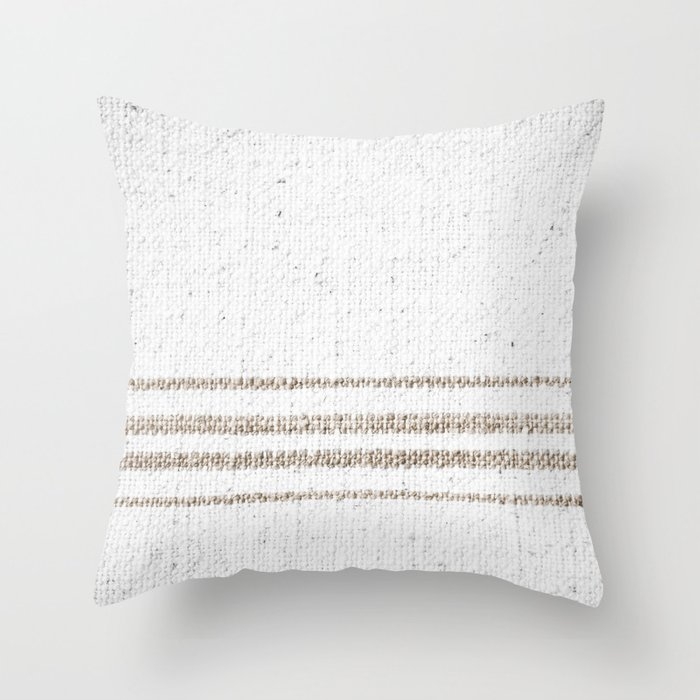 Vintage Farmhouse Grain Sack - Sandstone Stripes Throw Pillow by Christina Lynn Williams - Cover (18" x 18") With Pillow Insert - Indoor Pillow - Image 0