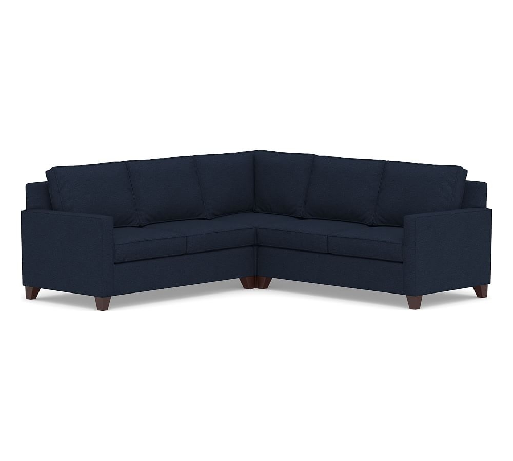 Cameron Square Arm Upholstered 3-Piece L-Shaped Corner Sectional, Polyester Wrapped Cushions, Performance Heathered Basketweave Navy - Image 0