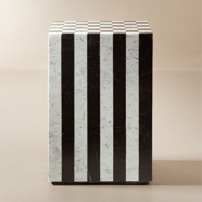 Fori Square Black and White Marble Game Side Table - Image 1