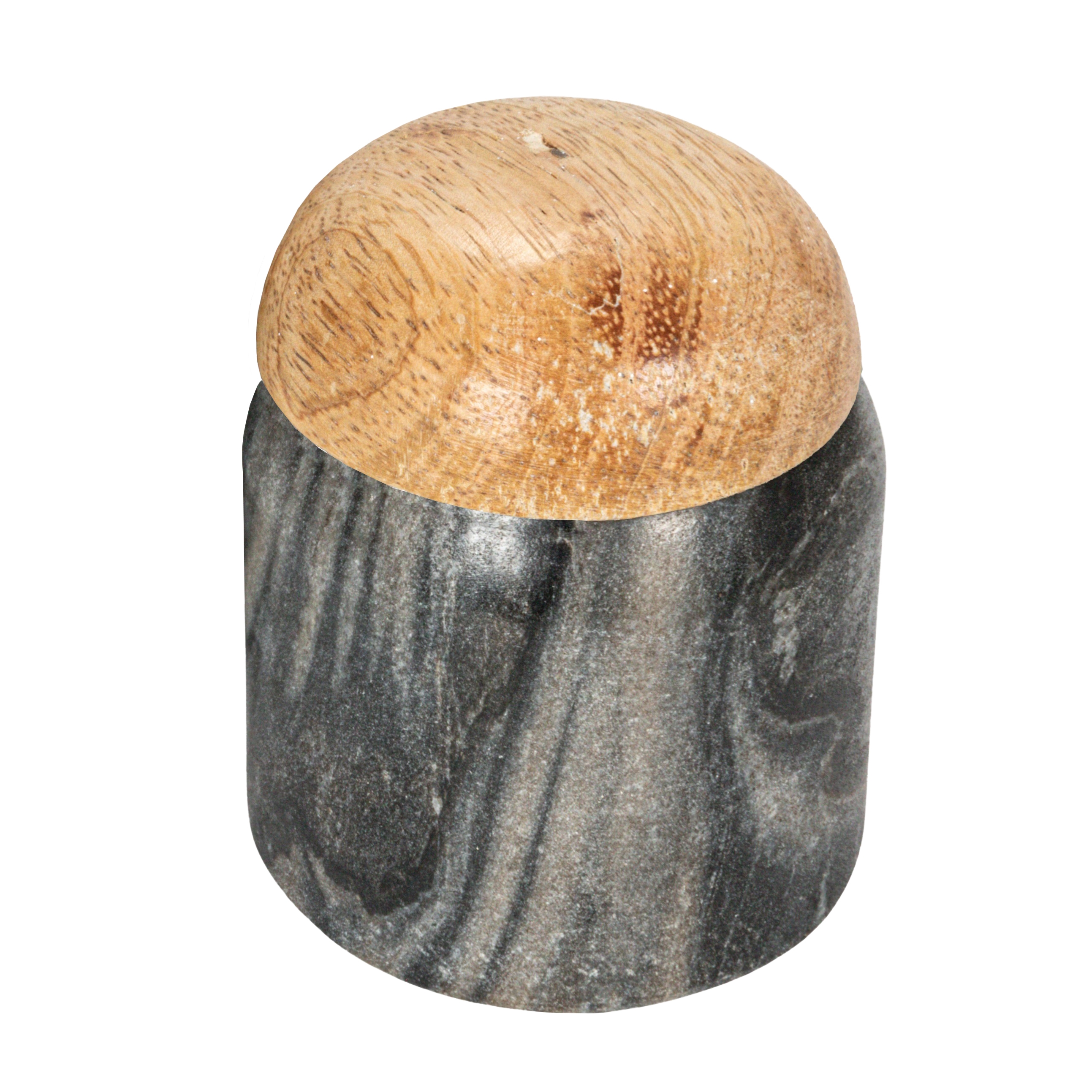 Marble and Mango Wood Pinch Pot with Lid, Grey and Natural - Image 0