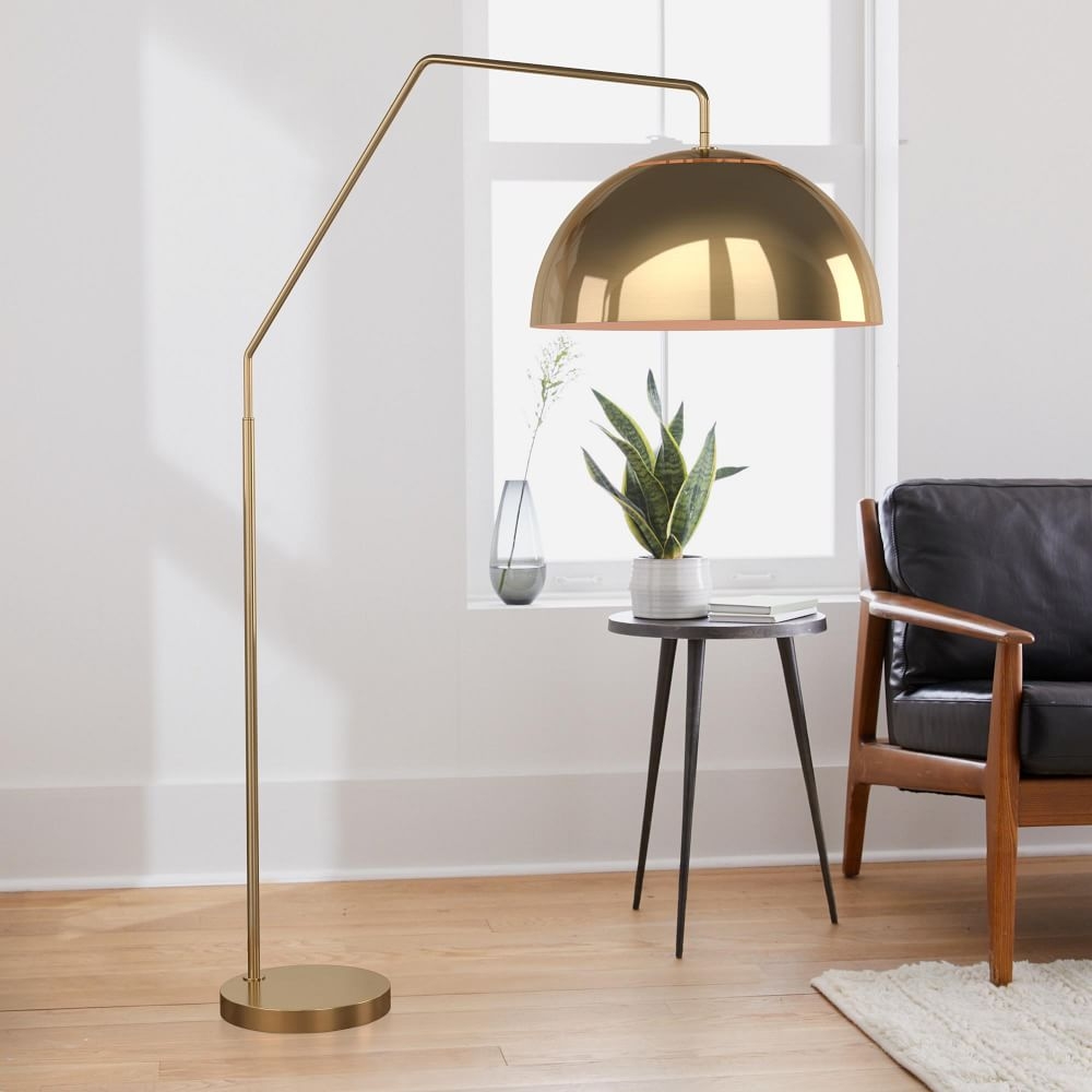 Sculptural Overarching Floor Lamp Antique Brass Antique Brass Metal Dome (75") - Image 0