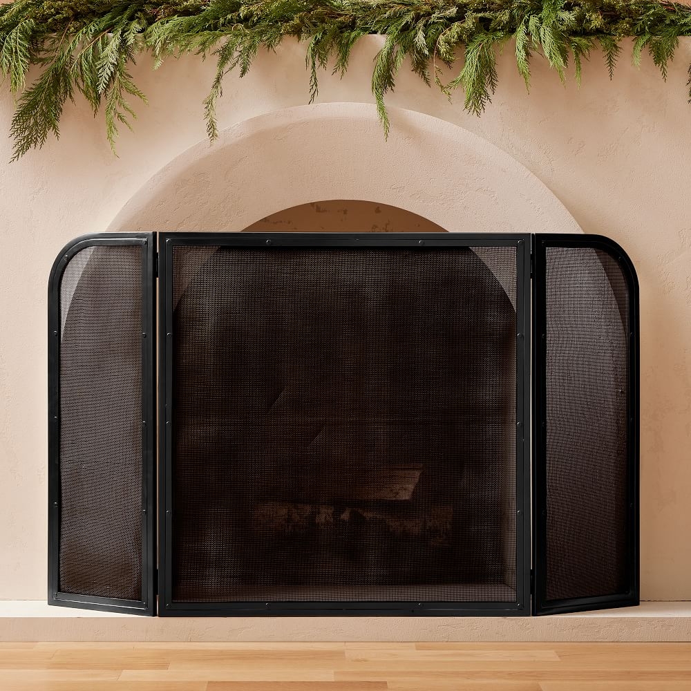 Deco Fireplace Tri-Fold Screen, Black - Image 0