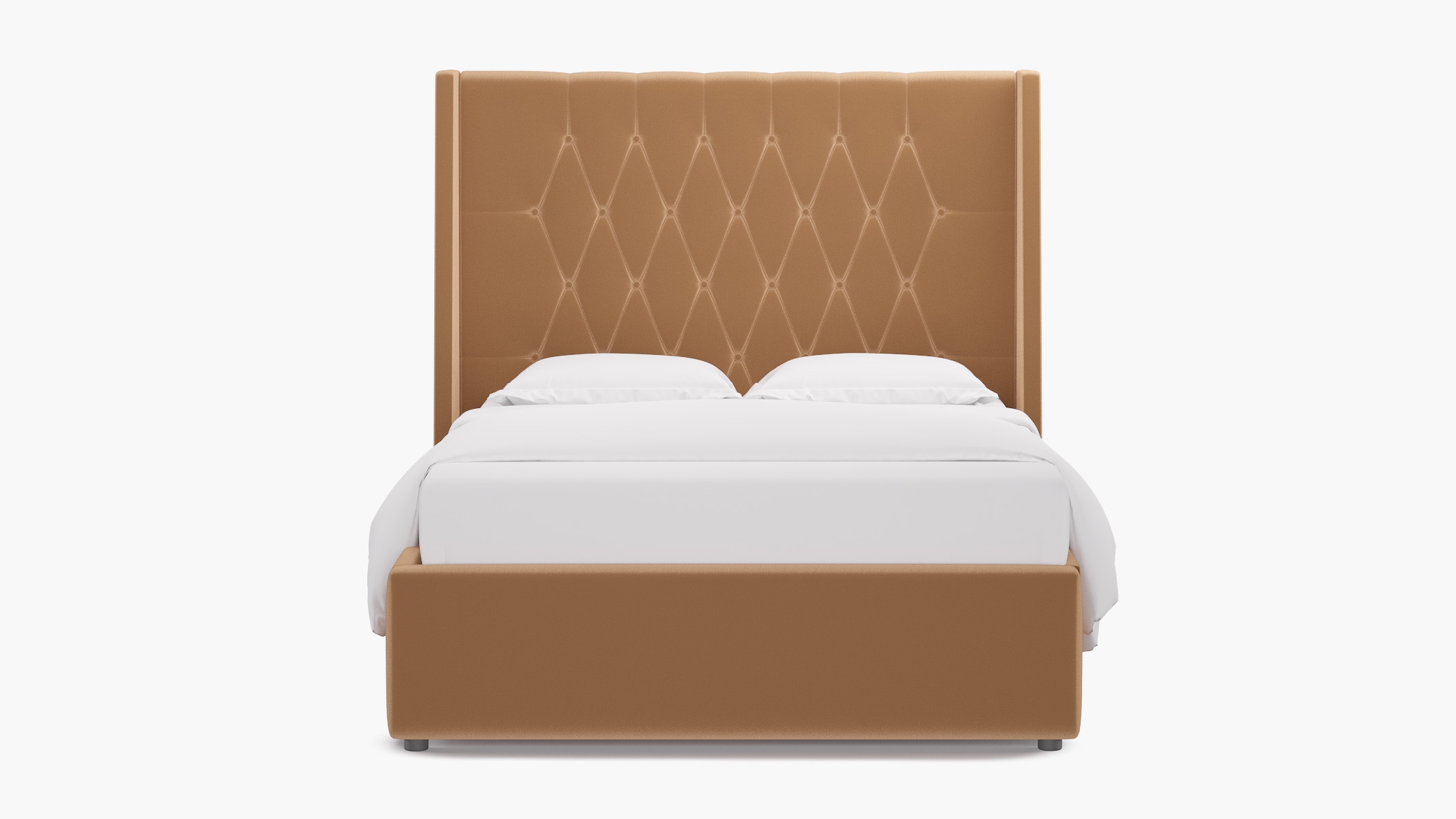 Tufted Wingback Bed, Camel Performance Plush Velvet, Full - Image 0
