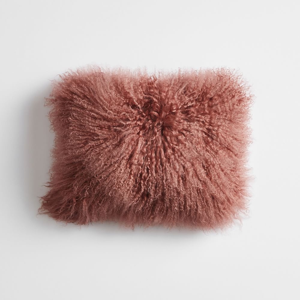 Mongolian Fur Pillow Cover + Insert, Pink Grape Fruit - Image 0
