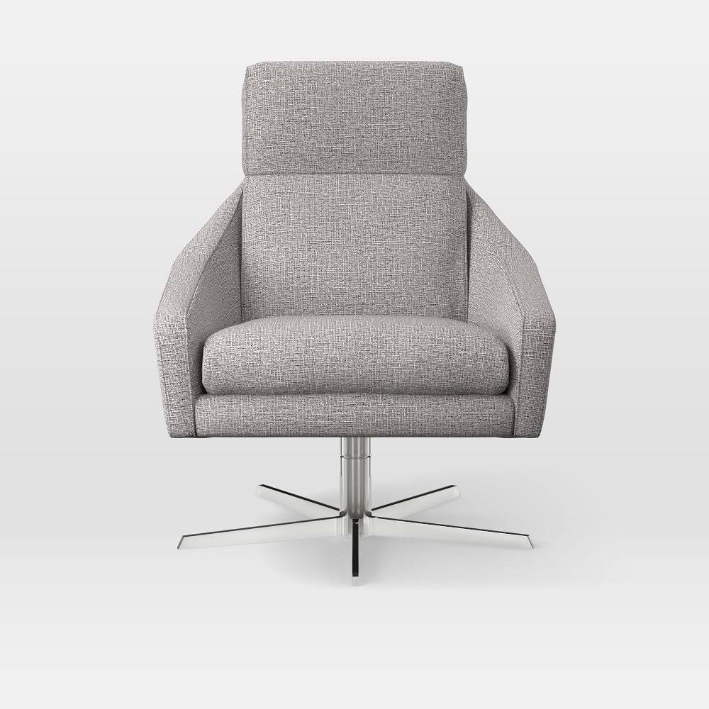 Austin Swivel Base Chair, Poly, Deco Weave, Pearl Gray, Polished Nickel - Image 0