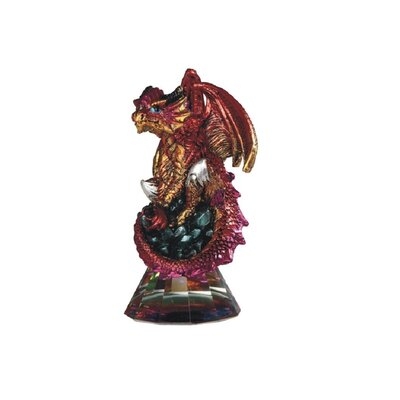 4.75"H Red Volcano Dragon Sitting On Grystal Glass Statue Fantasy Decoration Figurine - Image 0