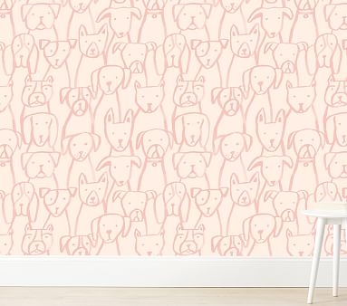 Chasing Paper Wallpaper Puppy Pile, Pink - Image 0