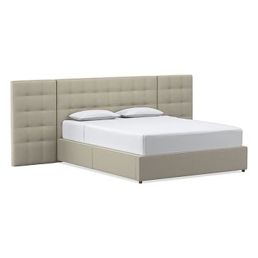 Grid Tufted Wide Storage Bed, Queen, Performance Velvet, Stone - Image 0