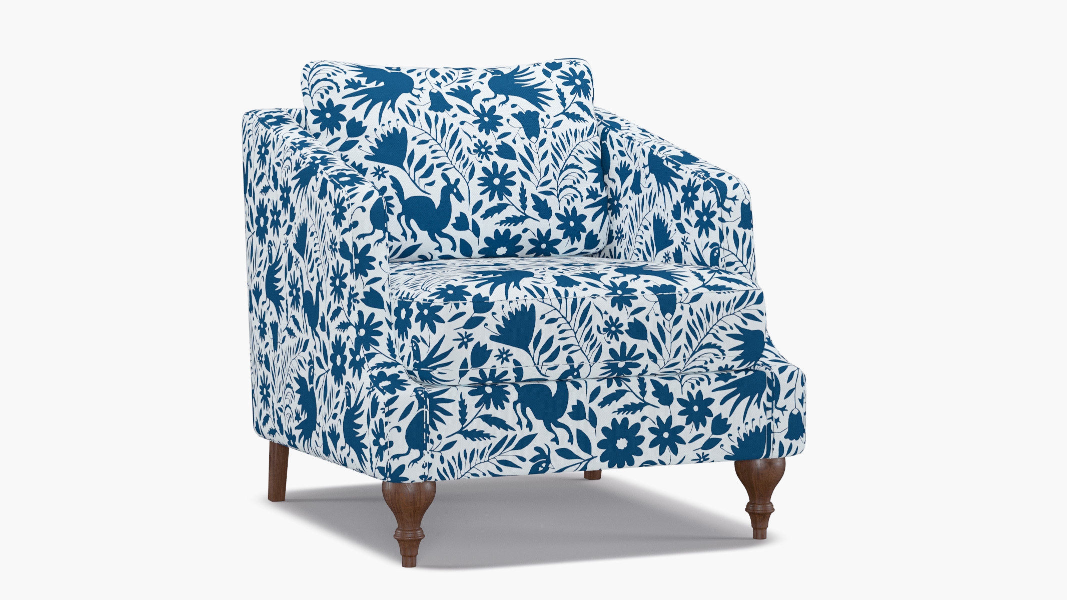 Slope Arm Chair, Cerulean Frida, Walnut Turned Wood Leg - Image 1