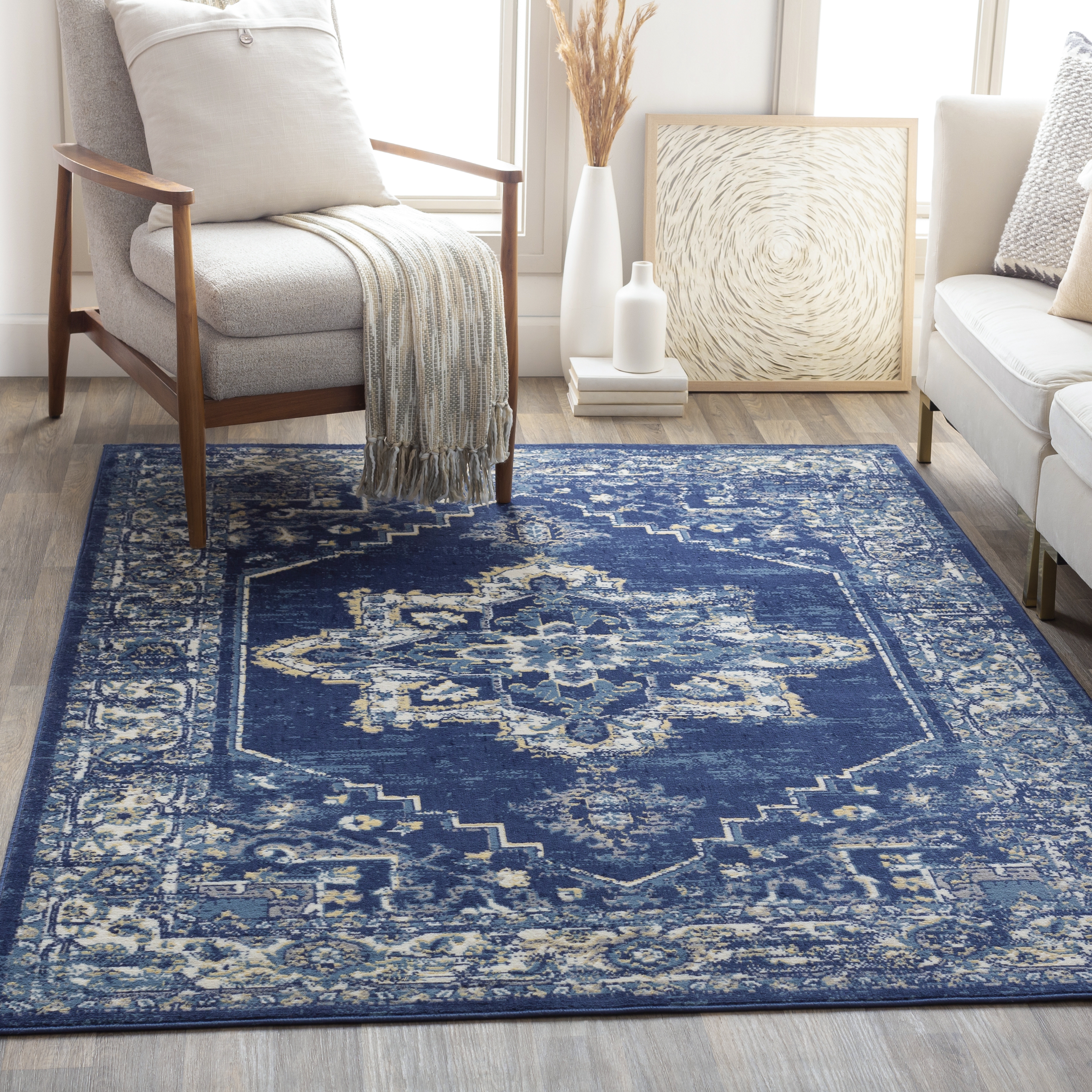 Ustad Blue Indoor 5'3" x 7'3" Machine Woven Rug - Image 1