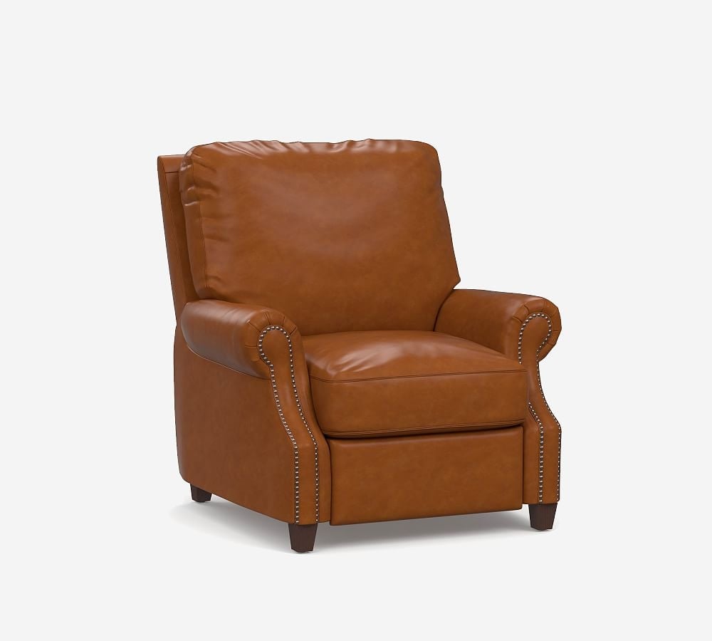 James Roll Arm Leather Power Tech Recliner, Down Blend Wrapped Cushions, Nubuck Coffee - Image 0