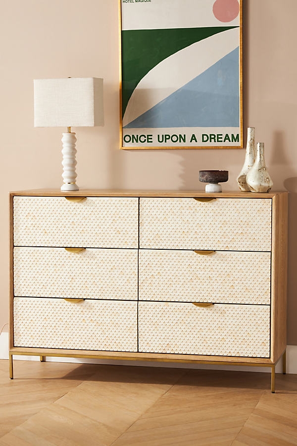 Pisces Bone Inlay & Oak Six-Drawer Dresser - Image 0